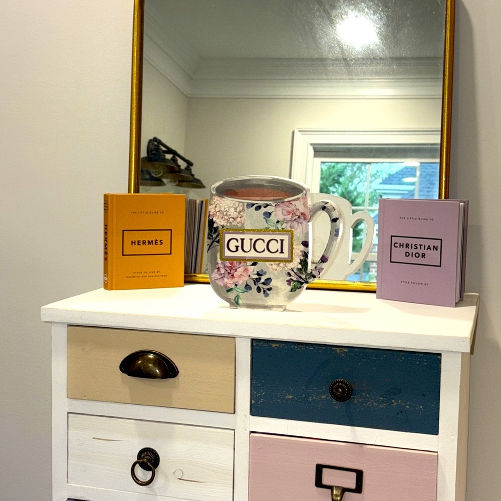 Home Decor- Novelty Gucci Floral Wooden Mug with Pink and Purple Accents - Picture 12 of 12